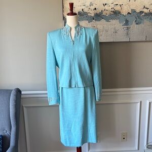 St. John Evening Blue Jacket & Skirt Set Size 10